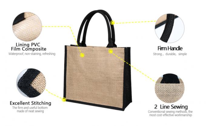 Özel basılı Jute Tote Çantaları Laminasyonlu Desenli Burlap El Çantası 2