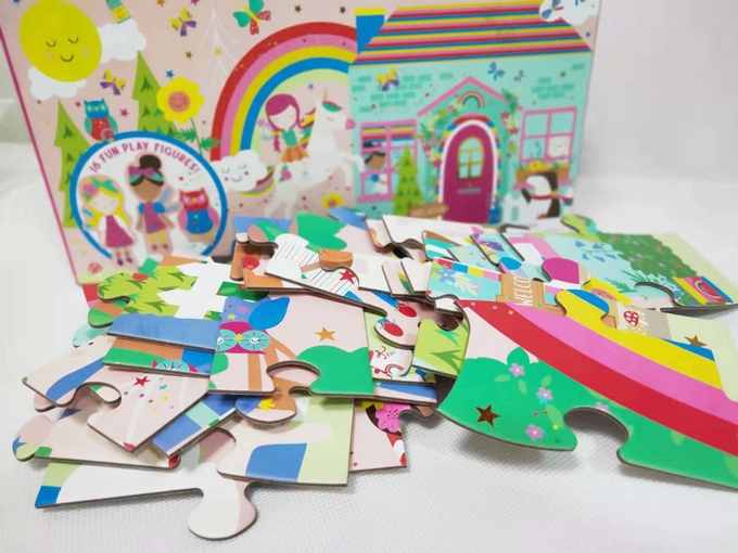 60 pcs Rainbow Fairy Karton Bulmaca Büyük Parça Bulmacalar Eğlenceli Pop Out Oyun Figürleri 1